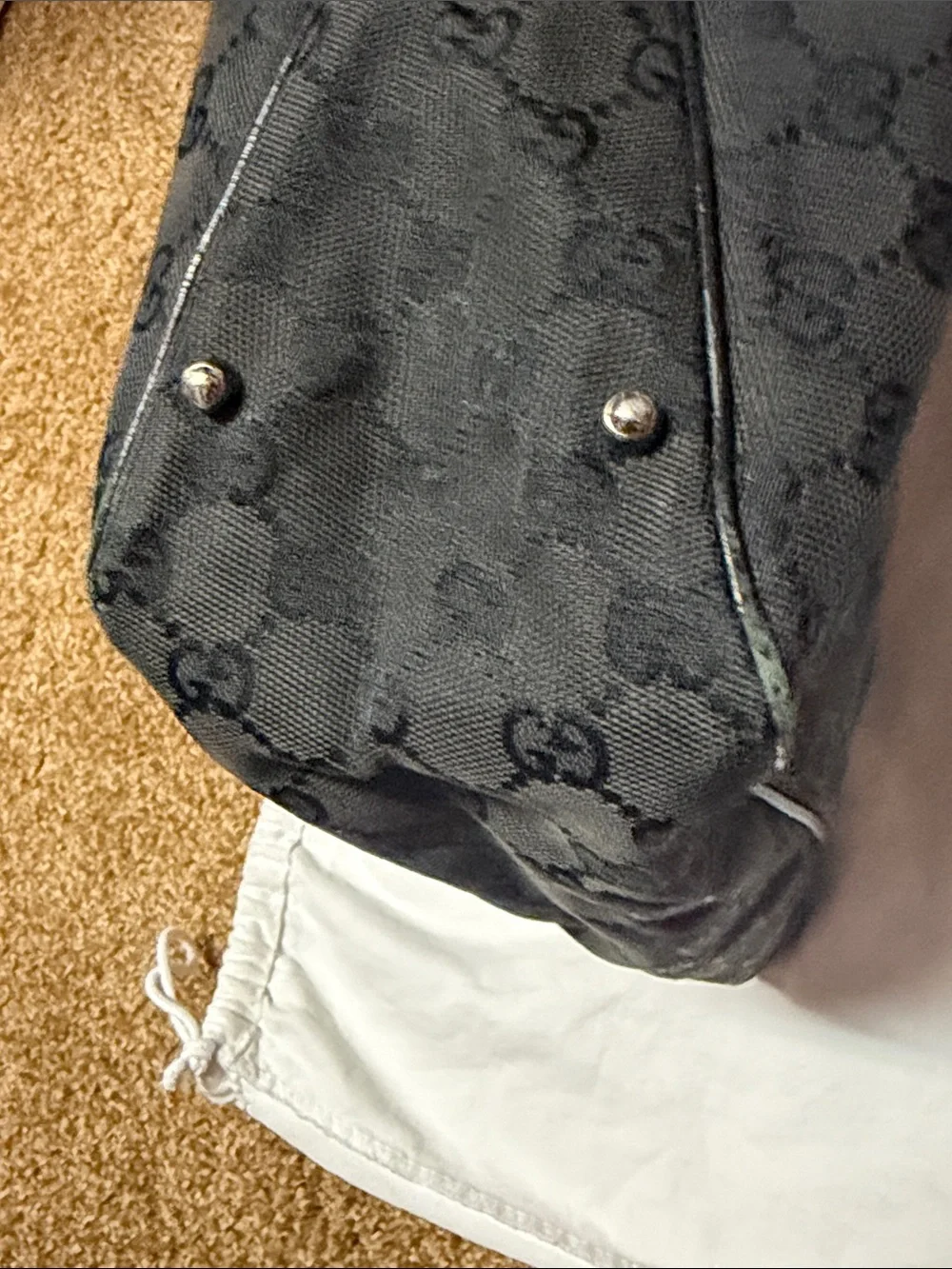 Gucci Black GG Canvas Tote with Leather Trim